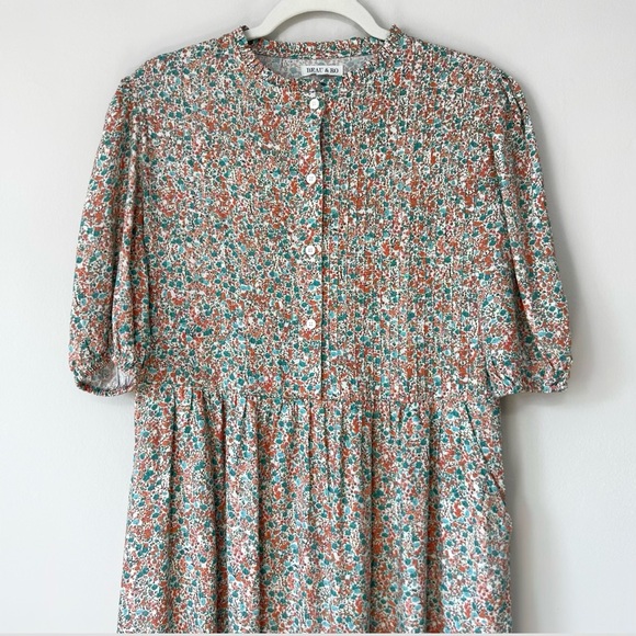 Beau & Ro Annika Floral Midi Dress Prairie Cottagecore Pastel Spring Summer - Picture 2 of 10